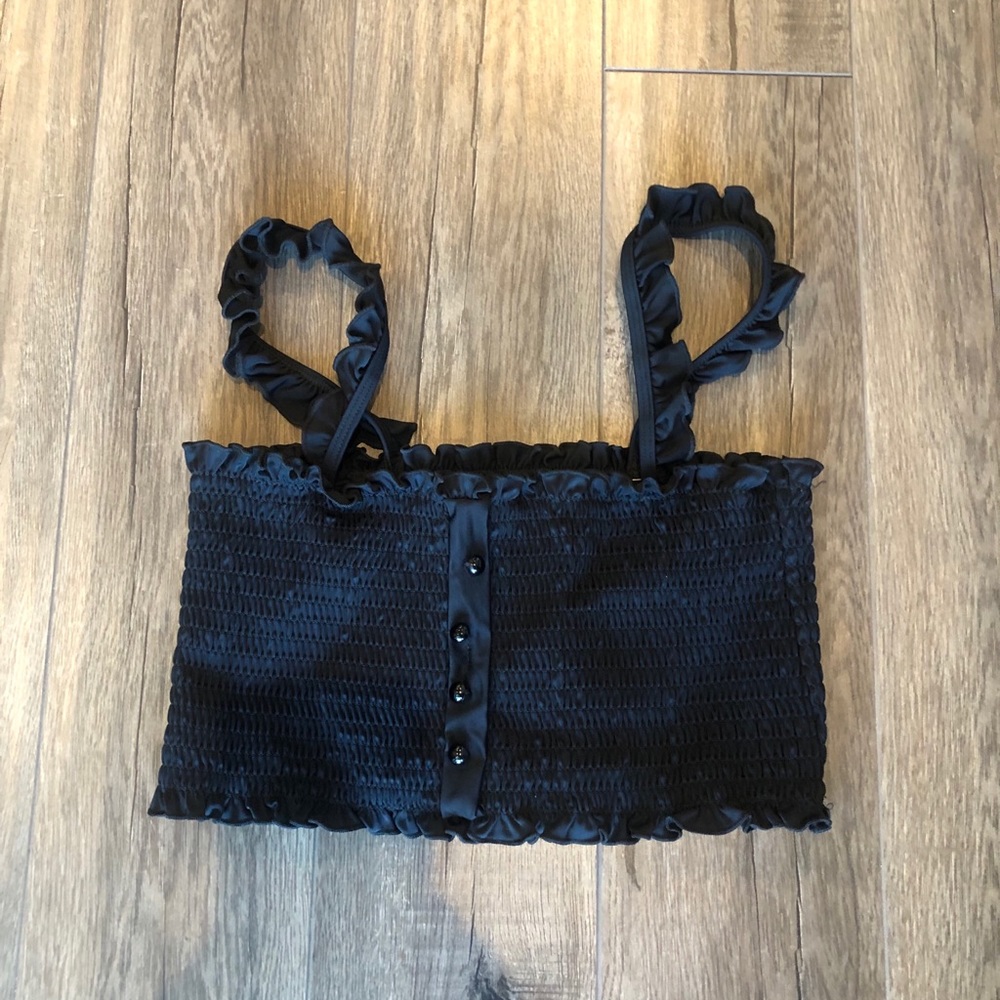 Forever21 Black Ruffle Strap Crop Top